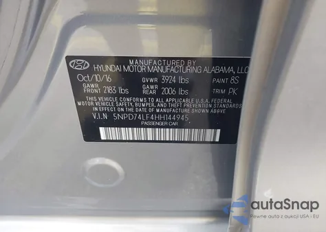 2017 Hyundai Elantra Se z USA, uszkodzony, nr VIN 5NPD74LF4HH144945